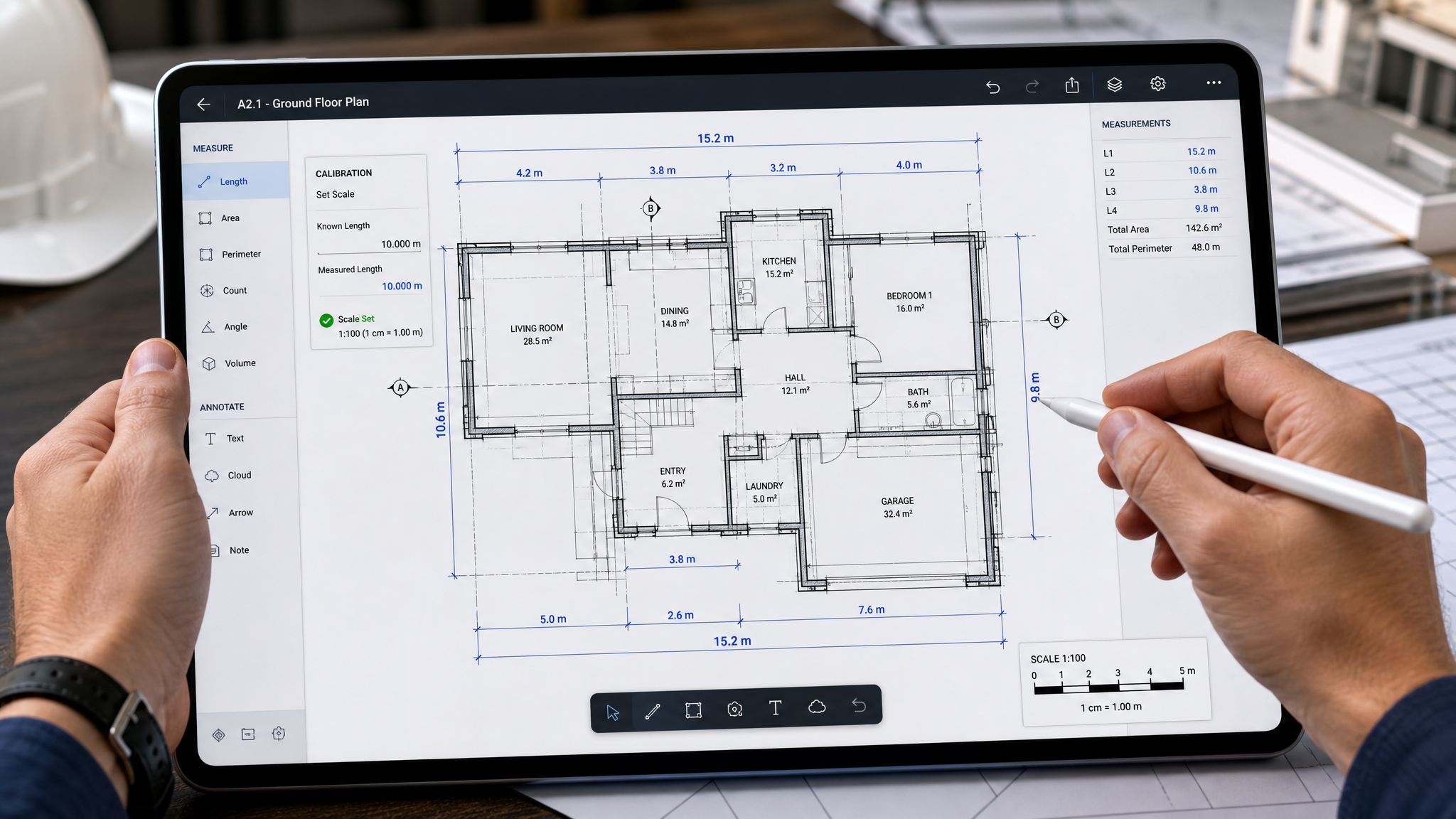 Workflow: calibration and measurement on architectural plan
